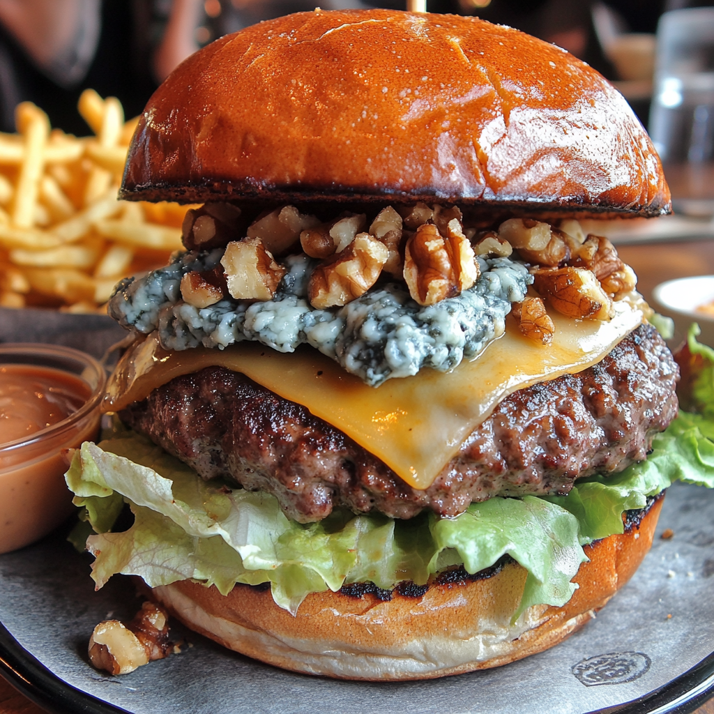 Burger Roquefort & noix croquantes 🧀🌰🍔 + frites maison 🍟