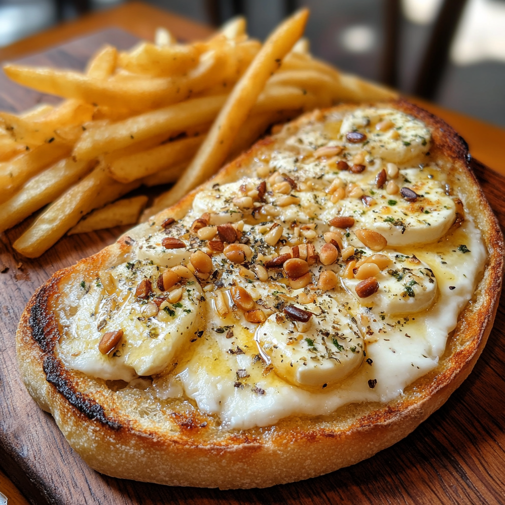 Bruschetta Chèvre & miel doux 🧀🍯 + frites maison 🍟