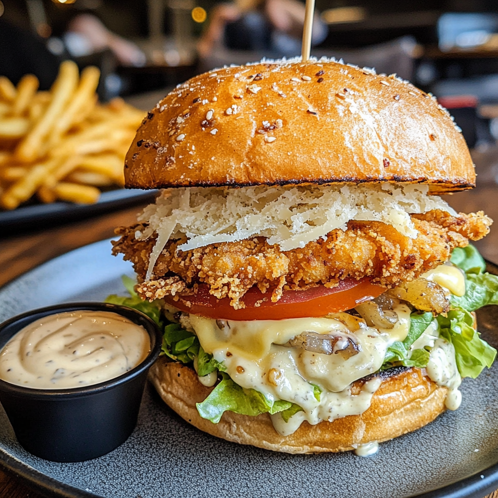 Burger Chicken Caesar 🐔🥬🧀🍔 + frites maison 🍟