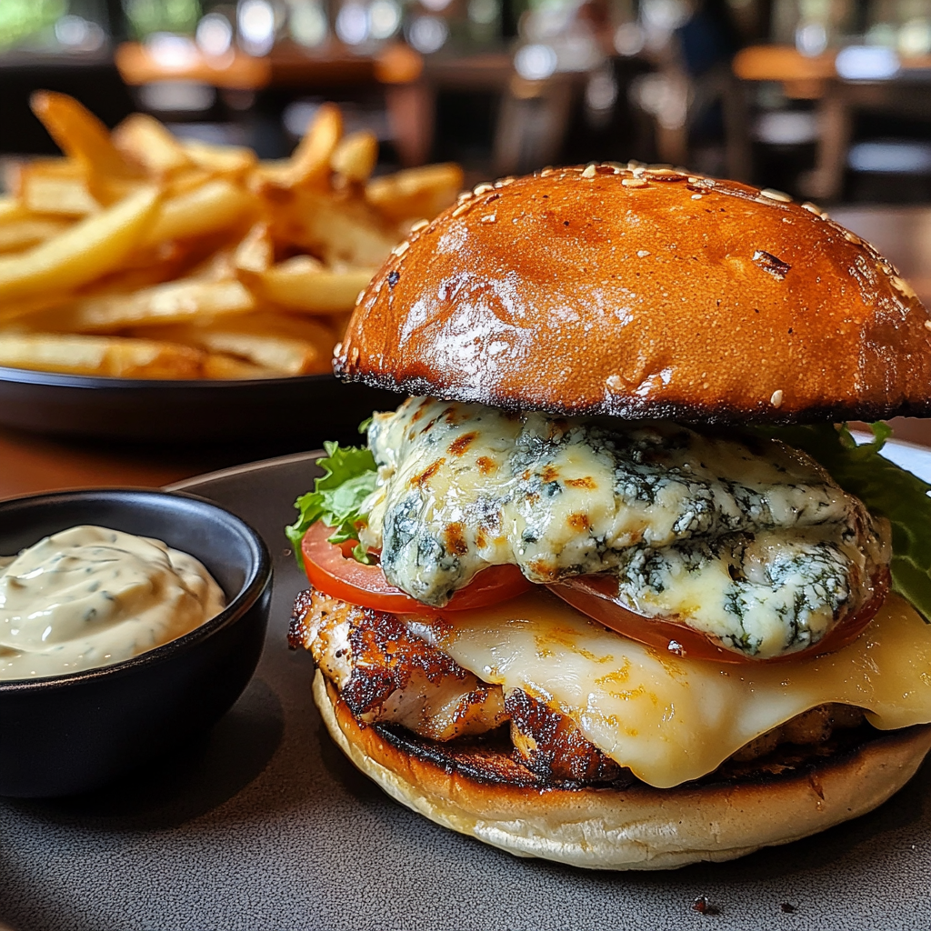 Burger Poulet Roquefort fondant 🐔🧀🍔 + frites maison 🍟