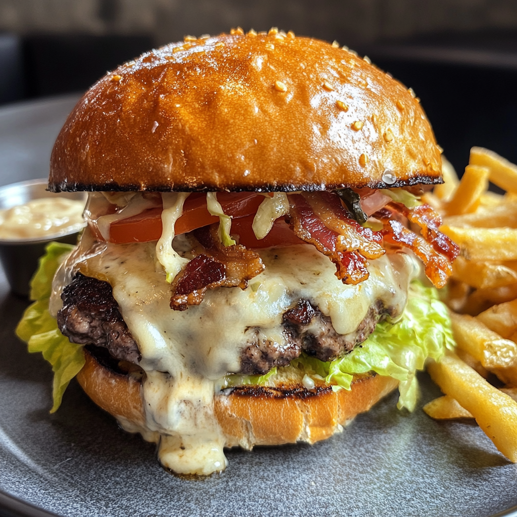 Burger Tartiflette & lardons 🥓🧀🍔 + frites maison 🍟