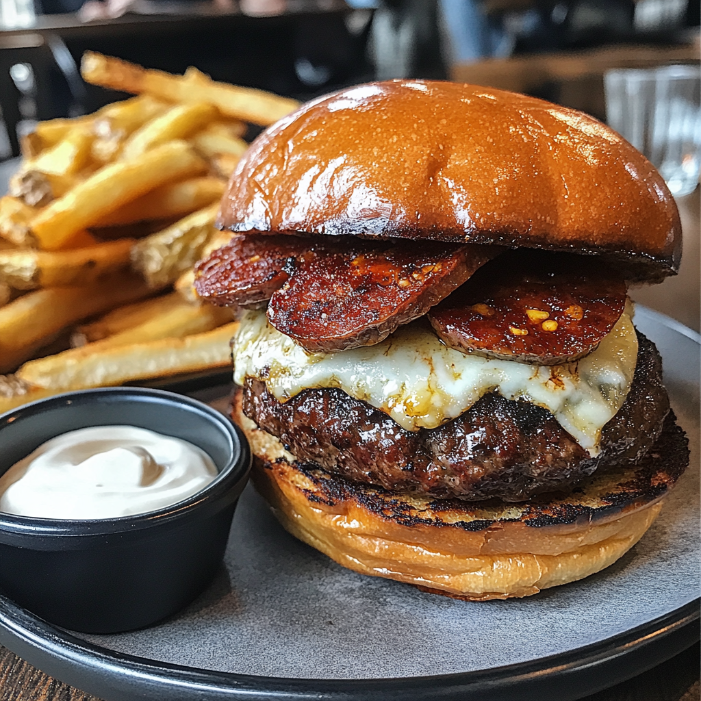Burger buchette de chèvre et chorizo 🍔 + 1 frite maison