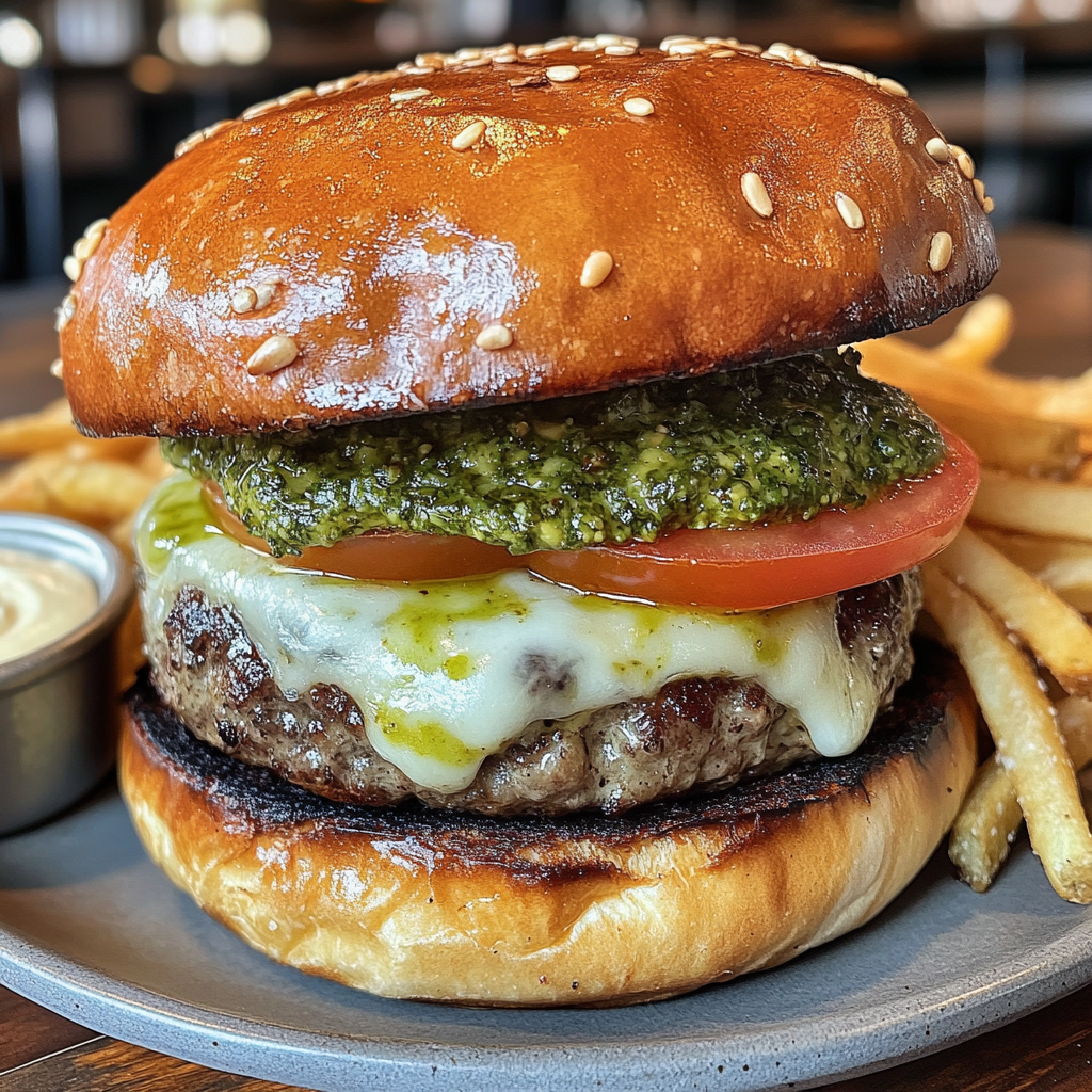 Burger Pesto & pignons  🌿🌰🍔 + frites maison 🍟