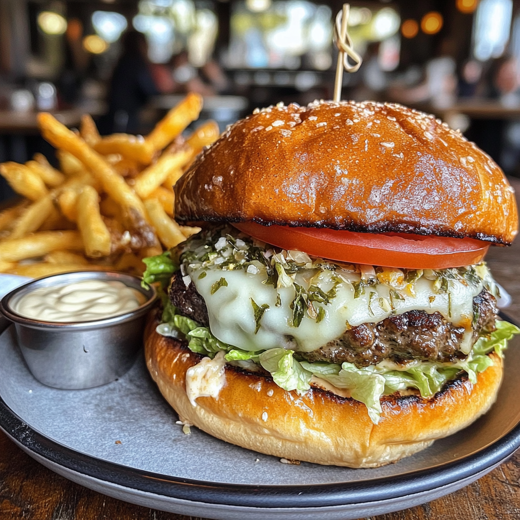 Burger Boursin crémeux 🧄🧀🍔 + frites maison 🍟