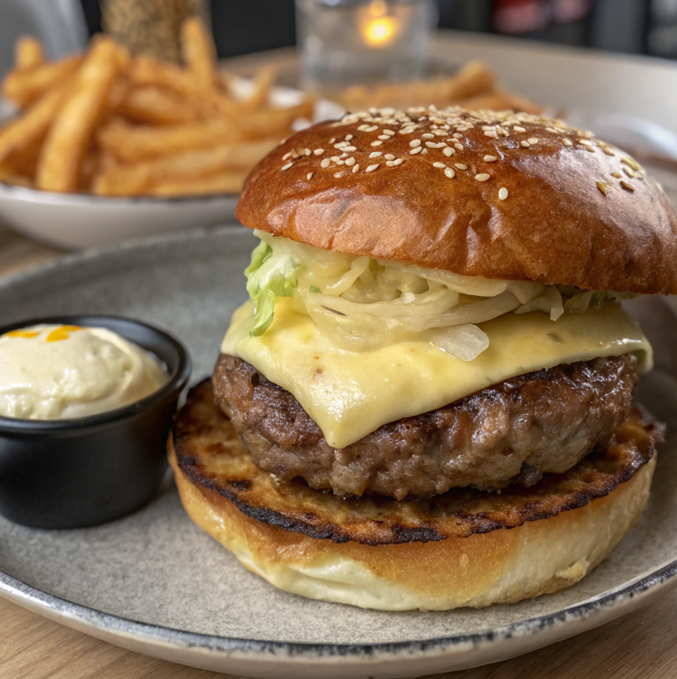 Burger St-Marcellin coulant 🧀🍔 + frites maison 🍟