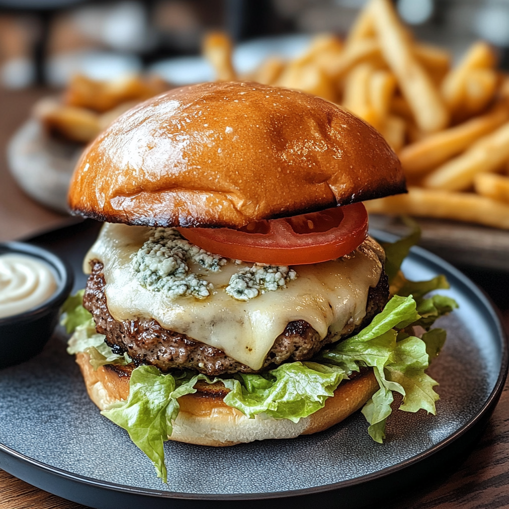 Burger Gorgonzola crémeux 🧀🍔 + frites maison 🍟