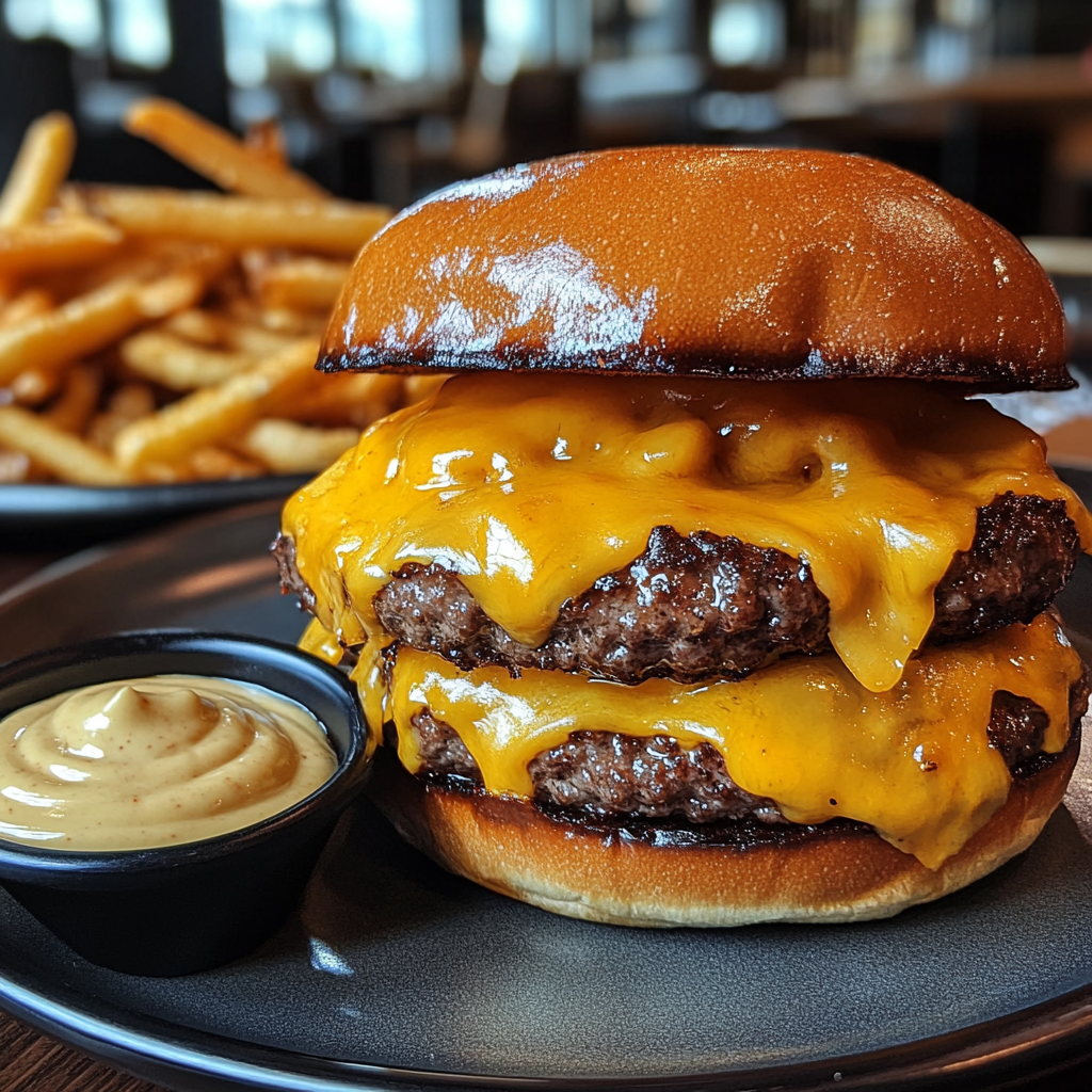 Double Maxxi Cheddar XXL 🧀🍔🔥 + frites maison 🍟