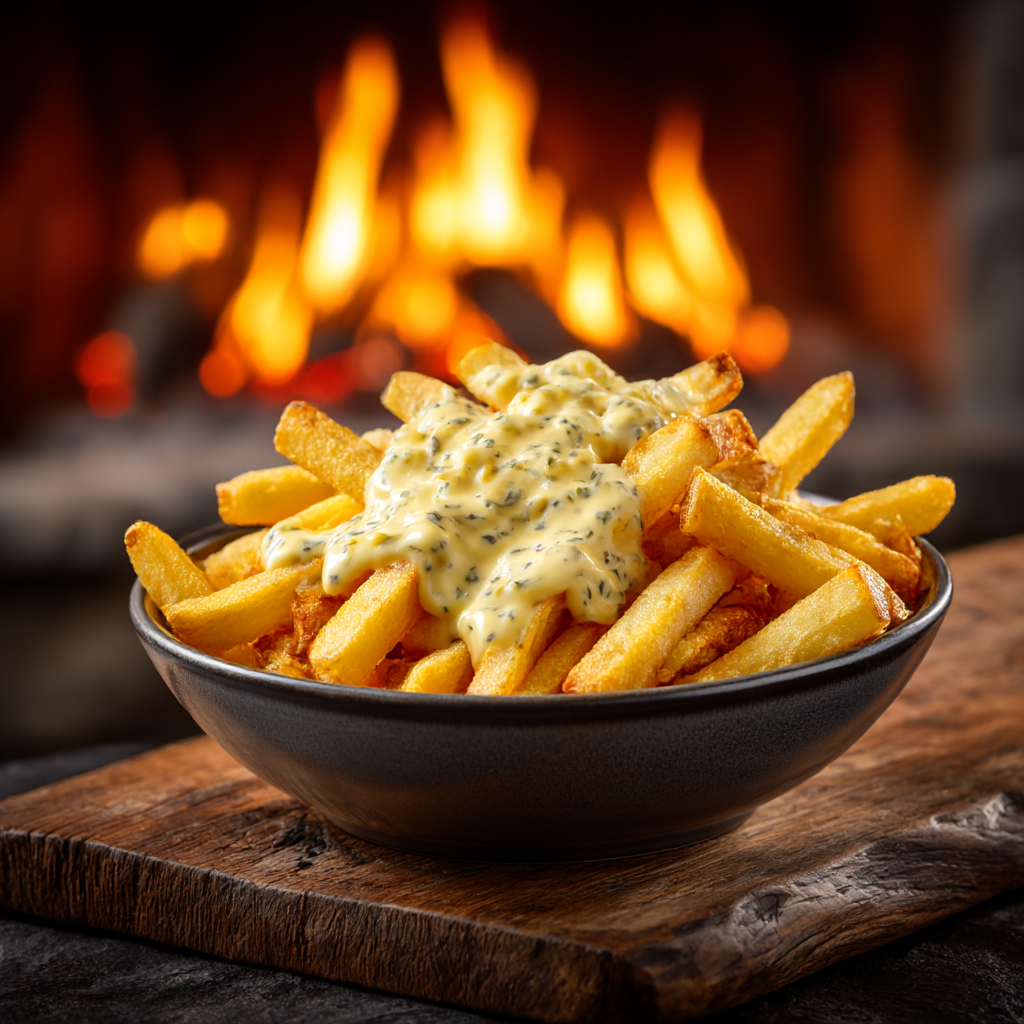 Frites avec sauce fromagère